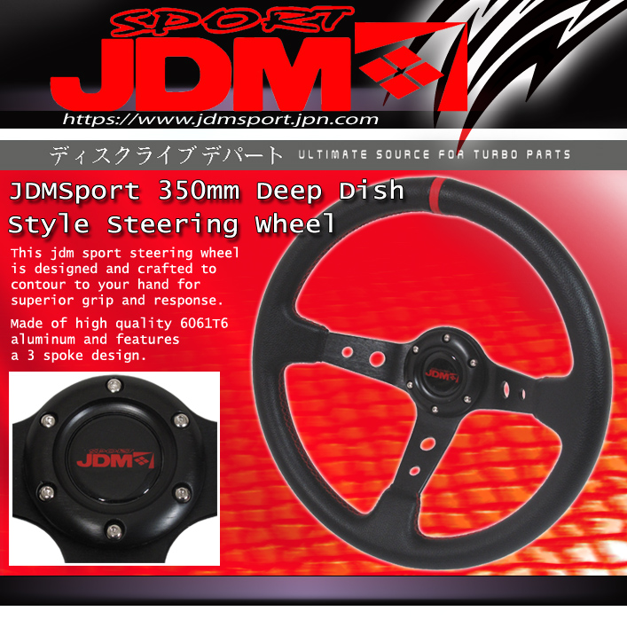 JDM Sport 350MM High Performance Leather w Red Stitching Steering Wheel